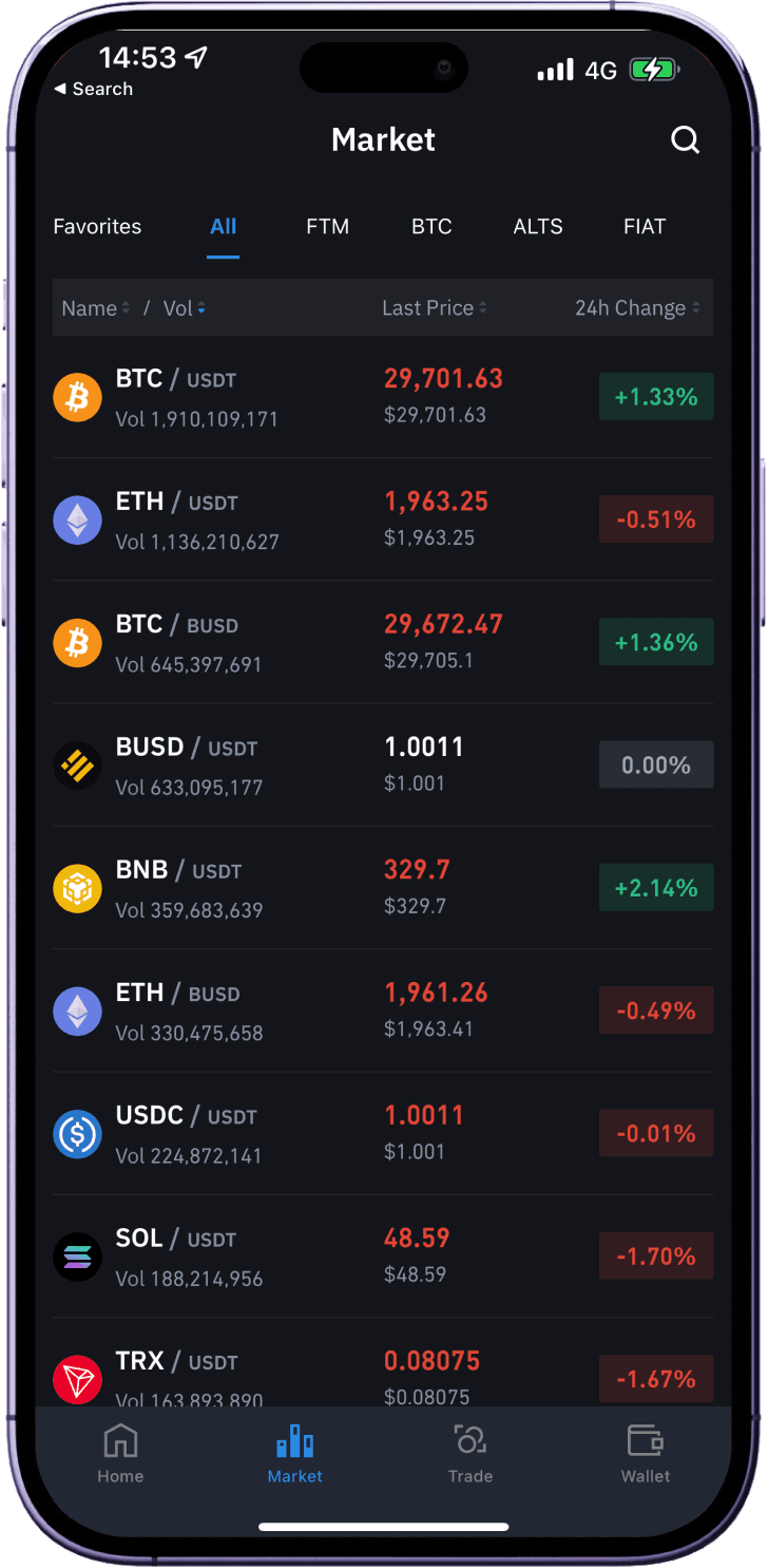 Felix Exchange markets screen