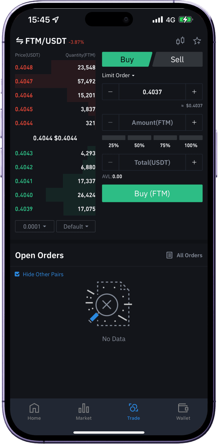Felix Exchange place trade screen