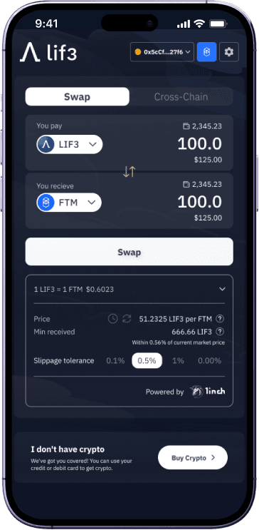 Lif3 Protocol swap screen