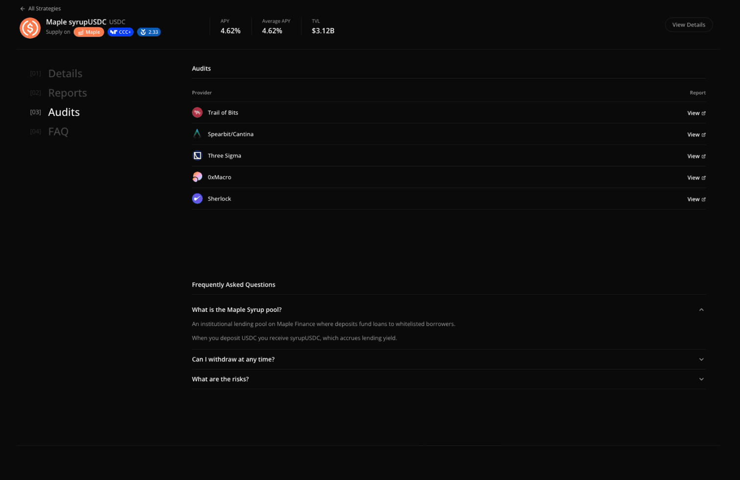 Superseed strategy audits and FAQ view