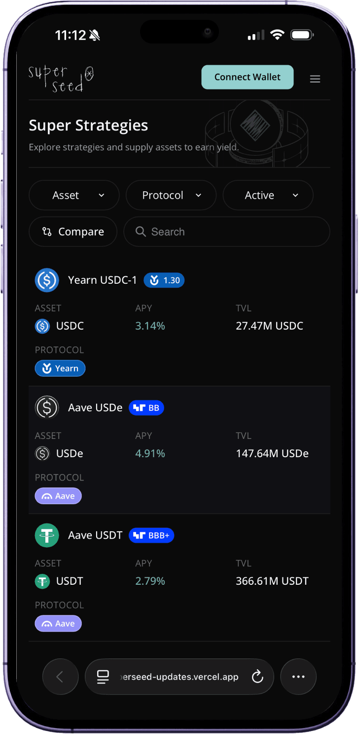 Superseed strategies list screen
