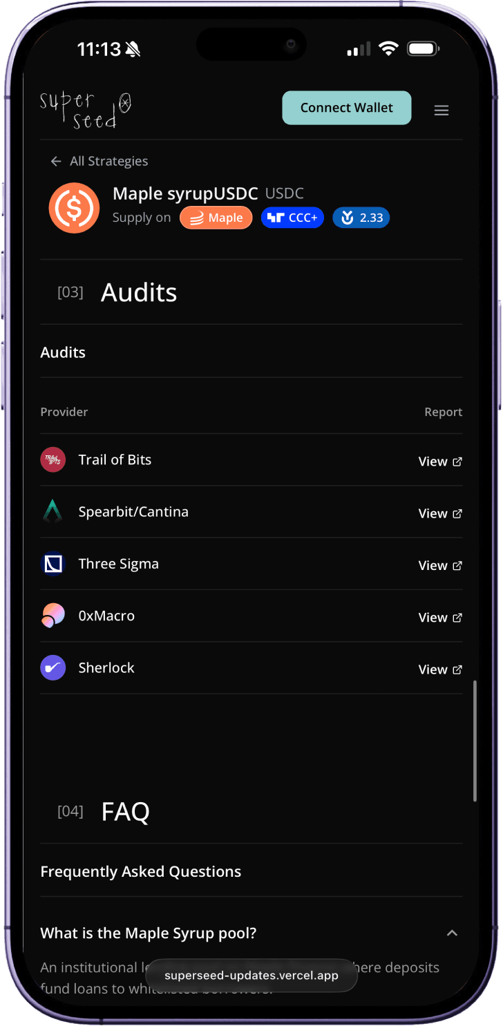 Superseed strategy audits screen