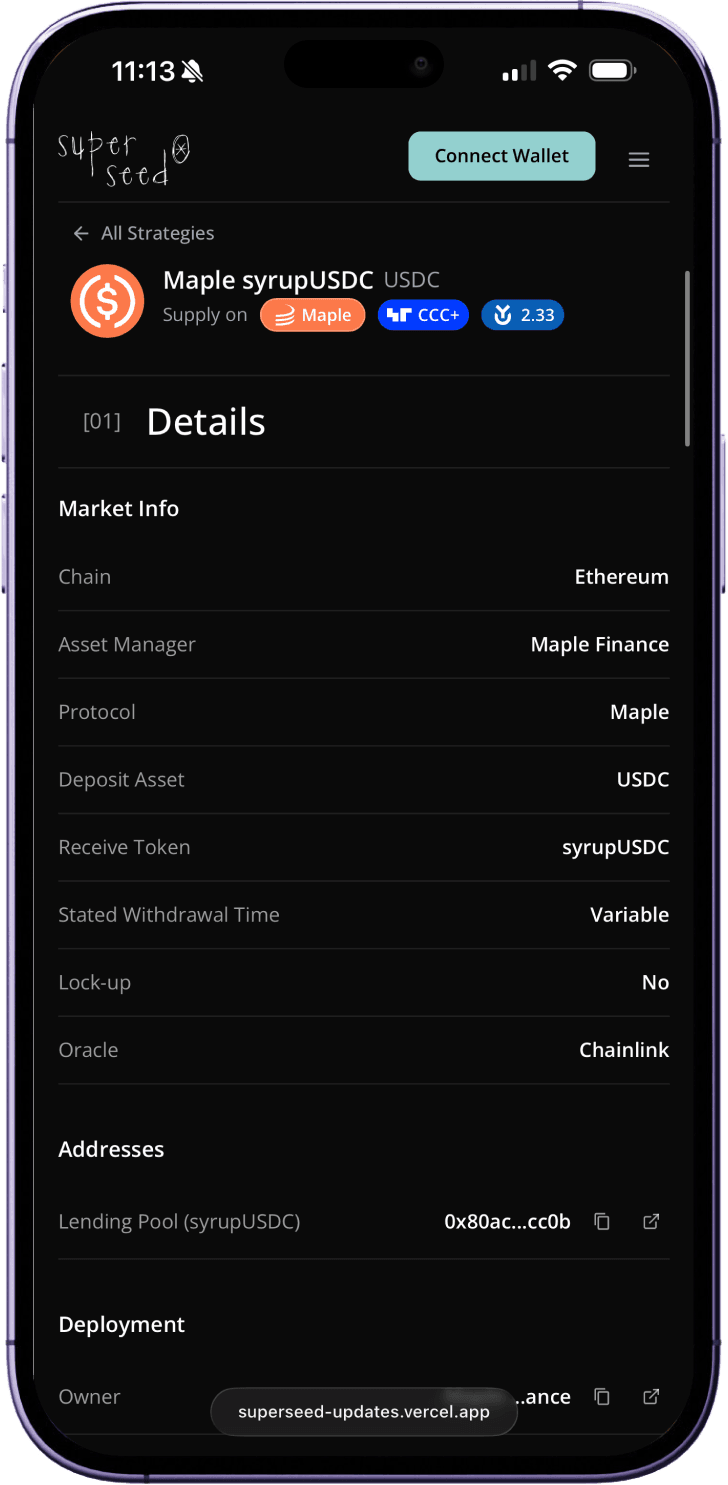 Superseed strategy details screen