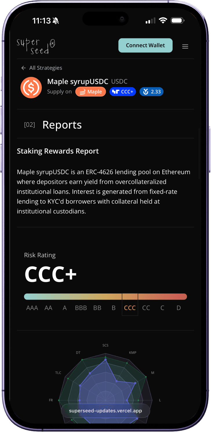 Superseed strategy risk report screen