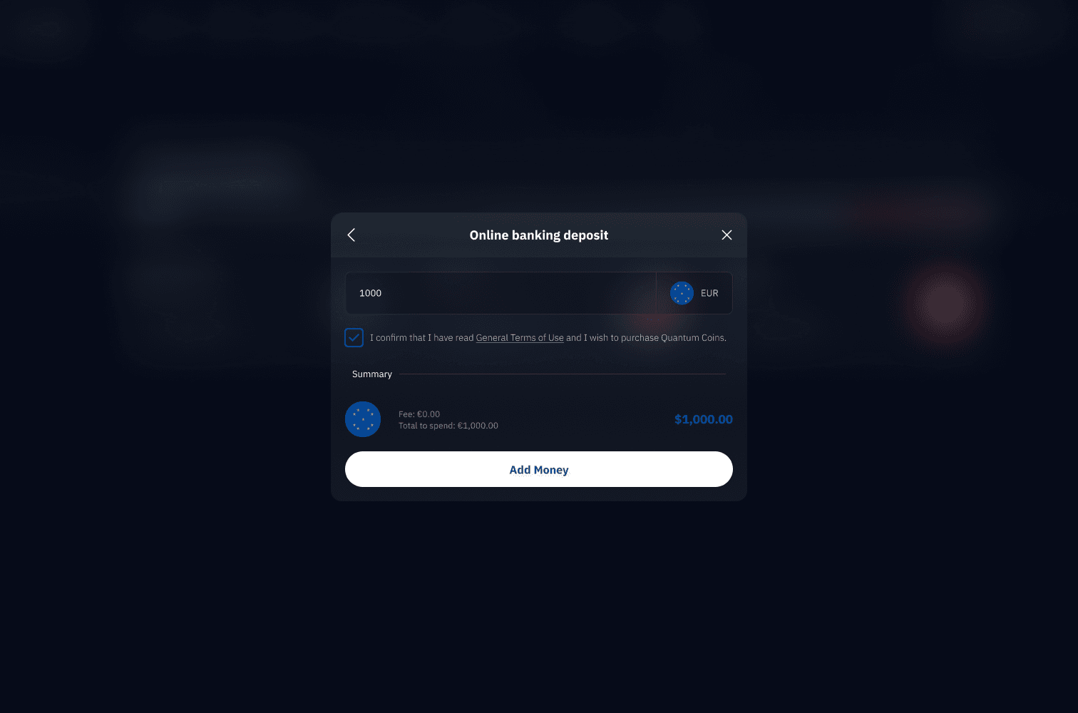 xPay currency deposit view