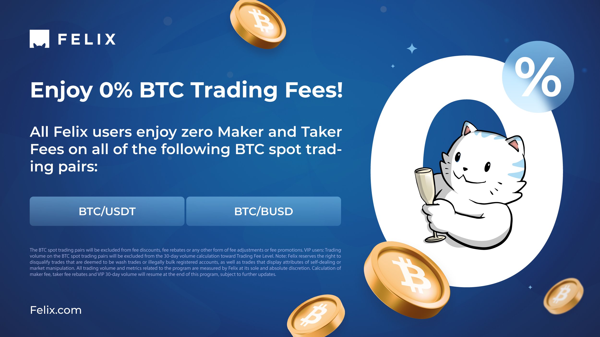 Felix Exchange 0% trading fee social post